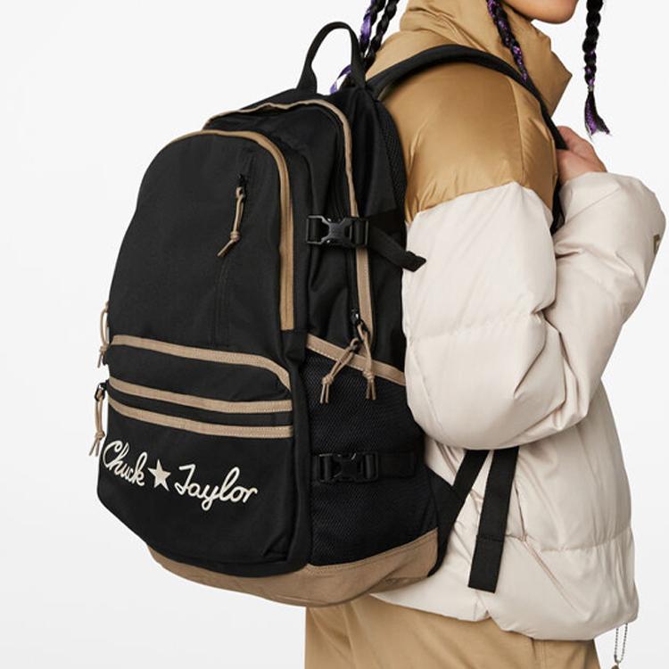 New Converse Polyester Backpack Regular Women's Black Brown 10023813-A01