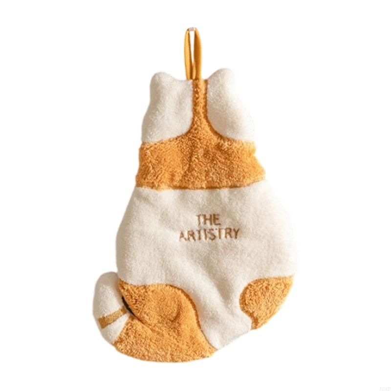 Cartoon Cats Hand Towel Corals Fleece Fabric Super Absorbent Towel with Hanging Loop Design for Kitchens Bathroom A0KF