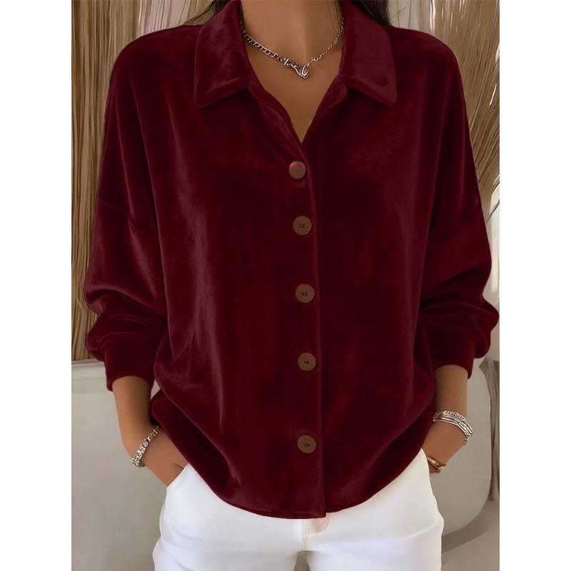 TIFICY Damesmode Casual Lente Herfst Effen Kleur Print Lange Mouw POLO Hals Blouses & Shirts