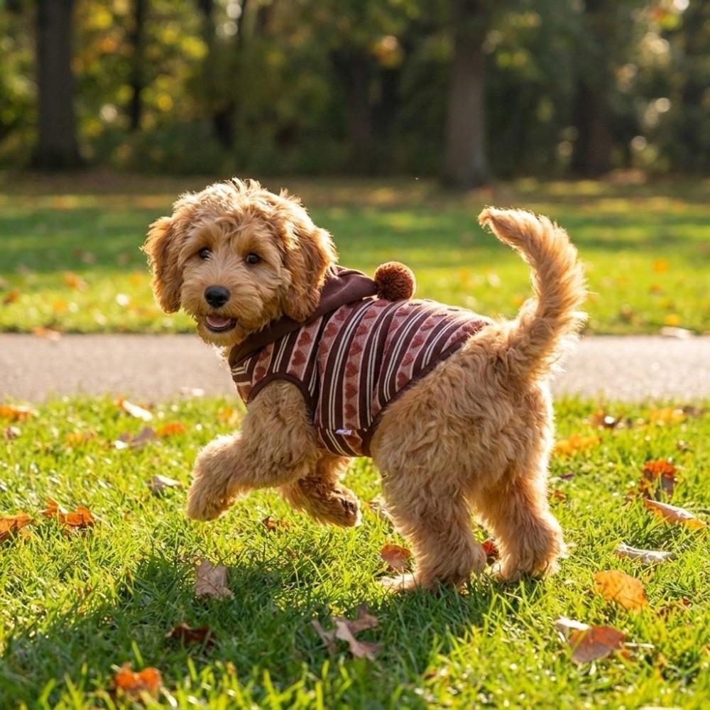 Warm Dog Four-Legs Clothes Heart Pattern Pet Jumpsuit Striped Dog Hoodie Outdoor Activity