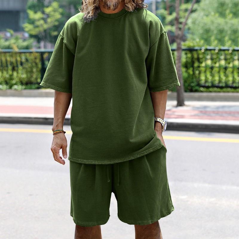Sommer Herrenanzug Einfache Einfarbige Lässige Lockere Übergröße Kurzarm T-Shirt Shorts Hiphop Mode Herrenbekleidung 2 Stück