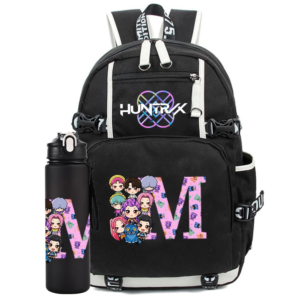 2 Stück/Set 26 Englische Buchstaben K-Pop Aufdruck Rucksack mit 750ml Wasserflasche für Teenager Schüler Mädchen Junge Schultasche Kinder Geschenk Große Kapazität Reisetasche