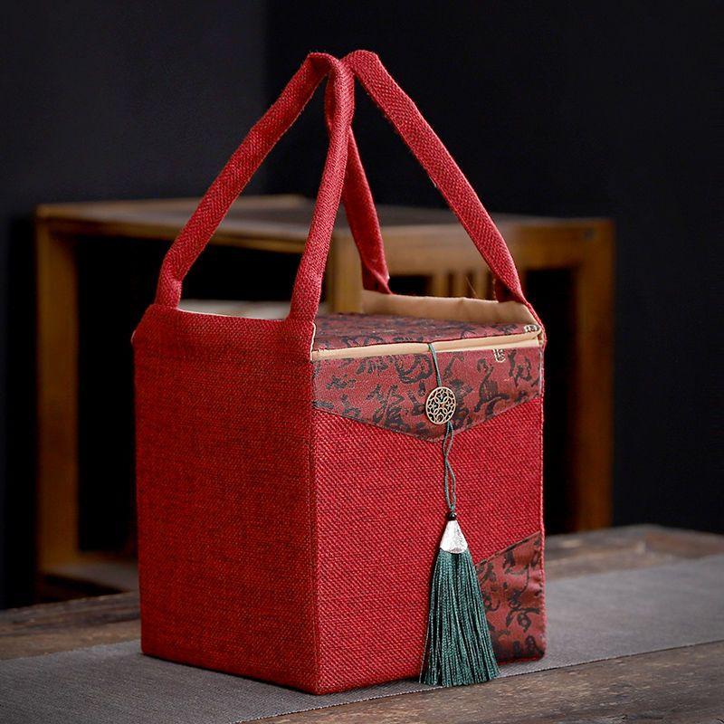 Fabric Tea Can Gift Box, Vintage-Style Fabric Tea Packaging Box, Empty Gift Box