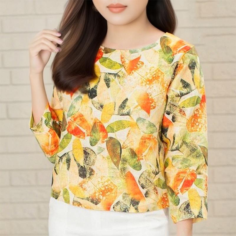 

ZANZEA Женская летняя блузка с круглым вырезом, рукавами 3/4, свободного кроя, с принтом S жёлтый