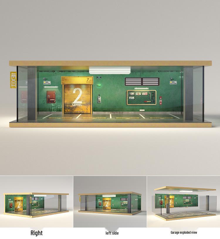 Wooden Car Model Garage with Lights - Cross-Border Simulation Dust Cover 1:32 Scene Ornaments.