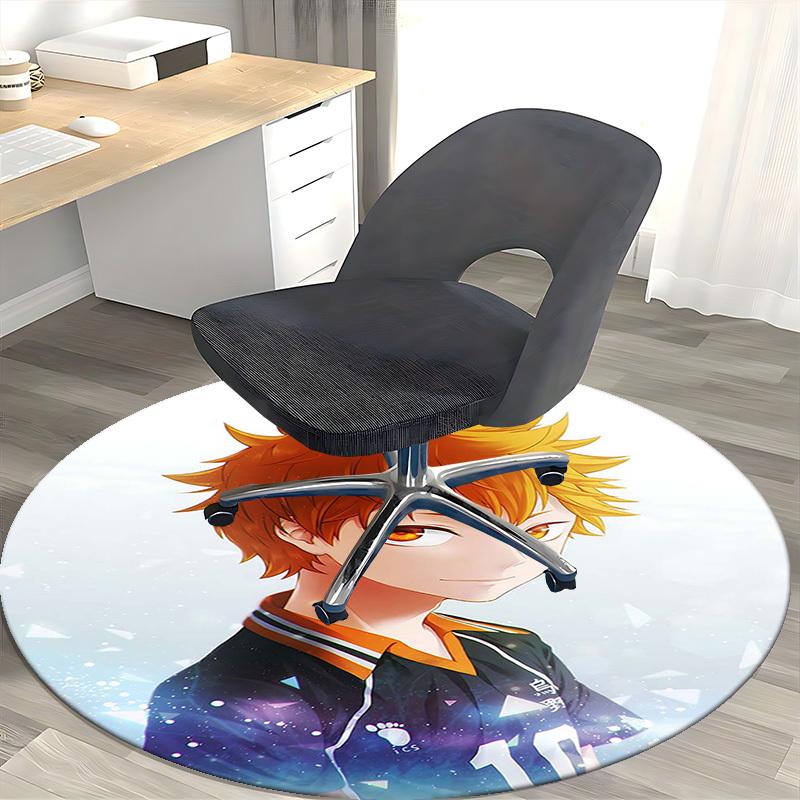 1pc Haikyuu Hinata Shoyo Anime Design Round Carpet - Office Chair Mat, Non-Slip Rug for Home Decor, Seasonal Gift, Suitable for Office, Living Room