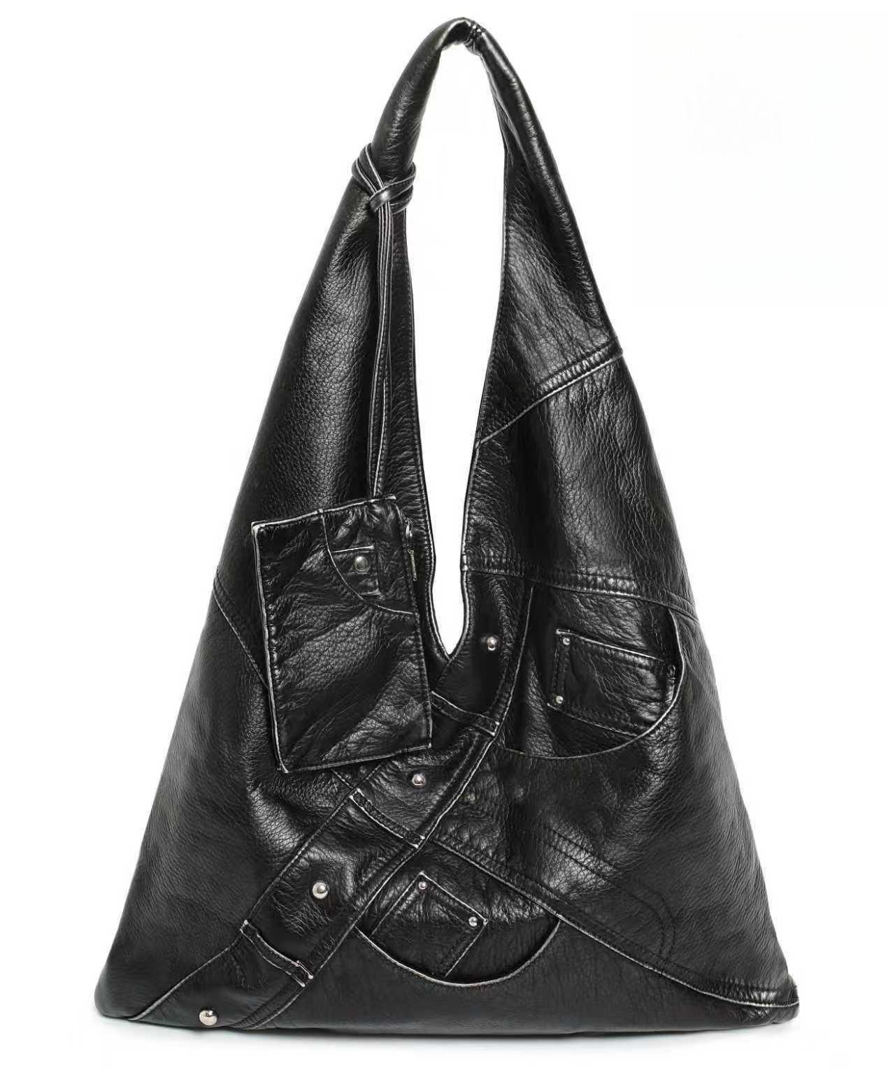 

Vintage Street Vintage Bucket Shoulder Bag, Large Capacity Spicy Girl Splicing Rivet Handbag чорний