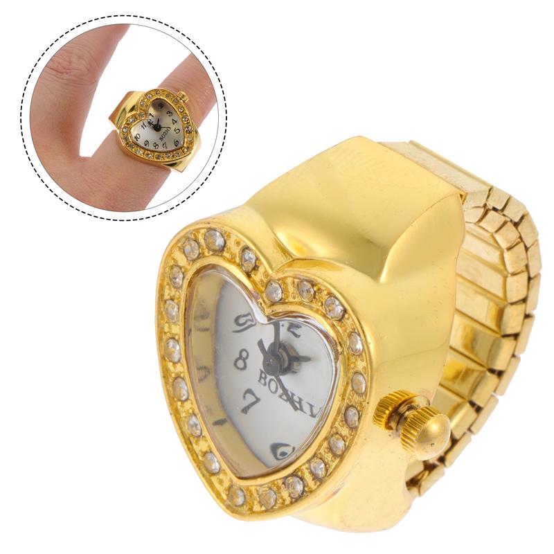 

Часы на палец в форме сердца, мини-часы из сплава с эластичным ремешком, кольца для пары, ювелирные изделия золотой