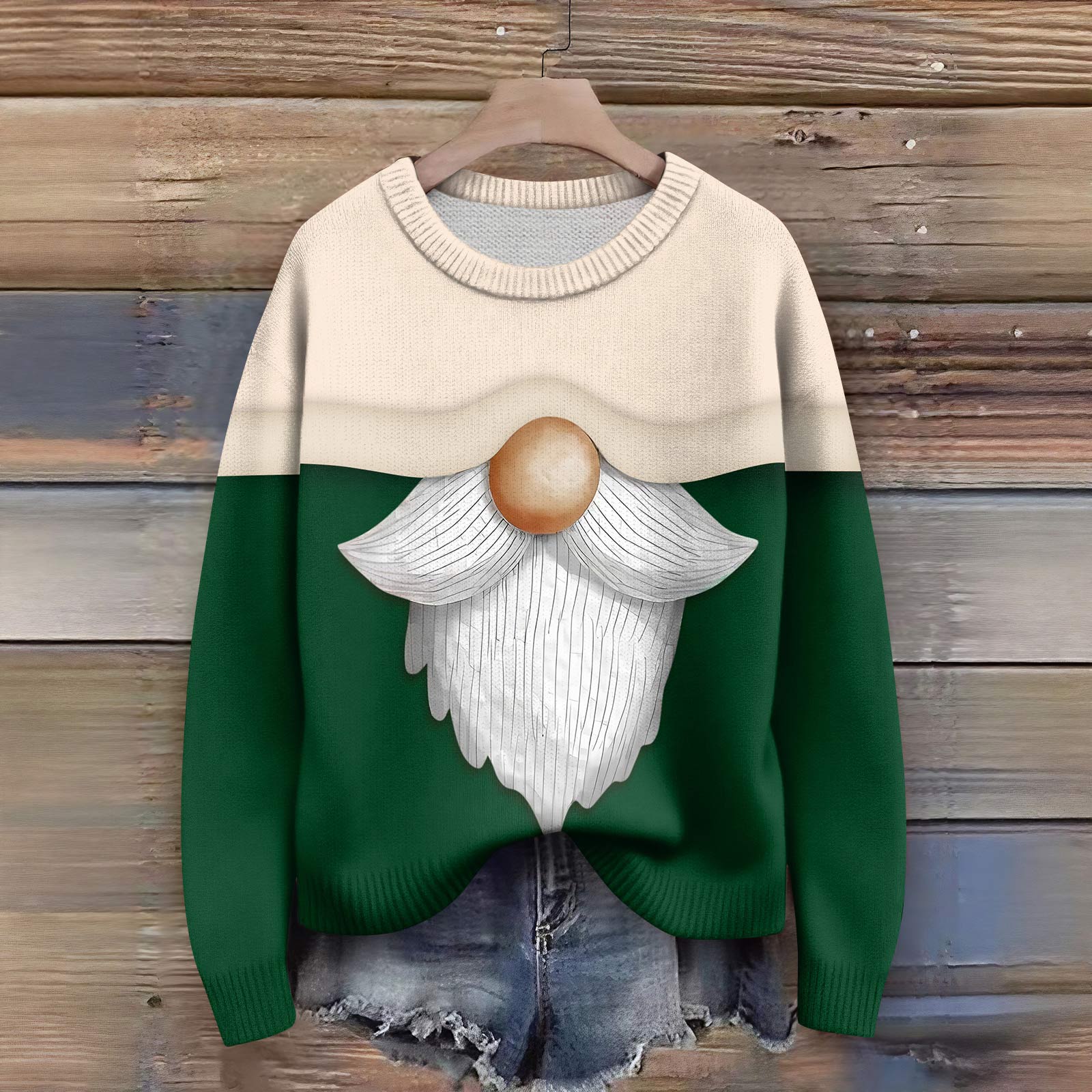 

Long Sleeve Pullover Sweaters For Women O Neck Casual Cute Printing Knit Oversized Sweater L темно-зелений колір