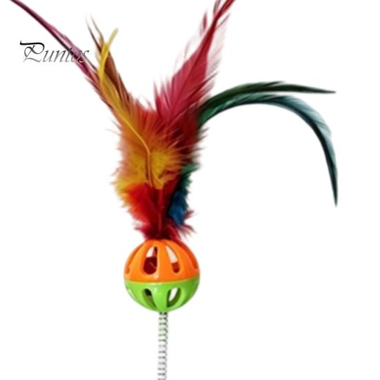 Cat Bell Ball Funny Stick with Suction Cup, Spring Rod Interactive Feather Toy Attention Grabber Bell, Colorful Teaser for Indoor Cats And Kittens