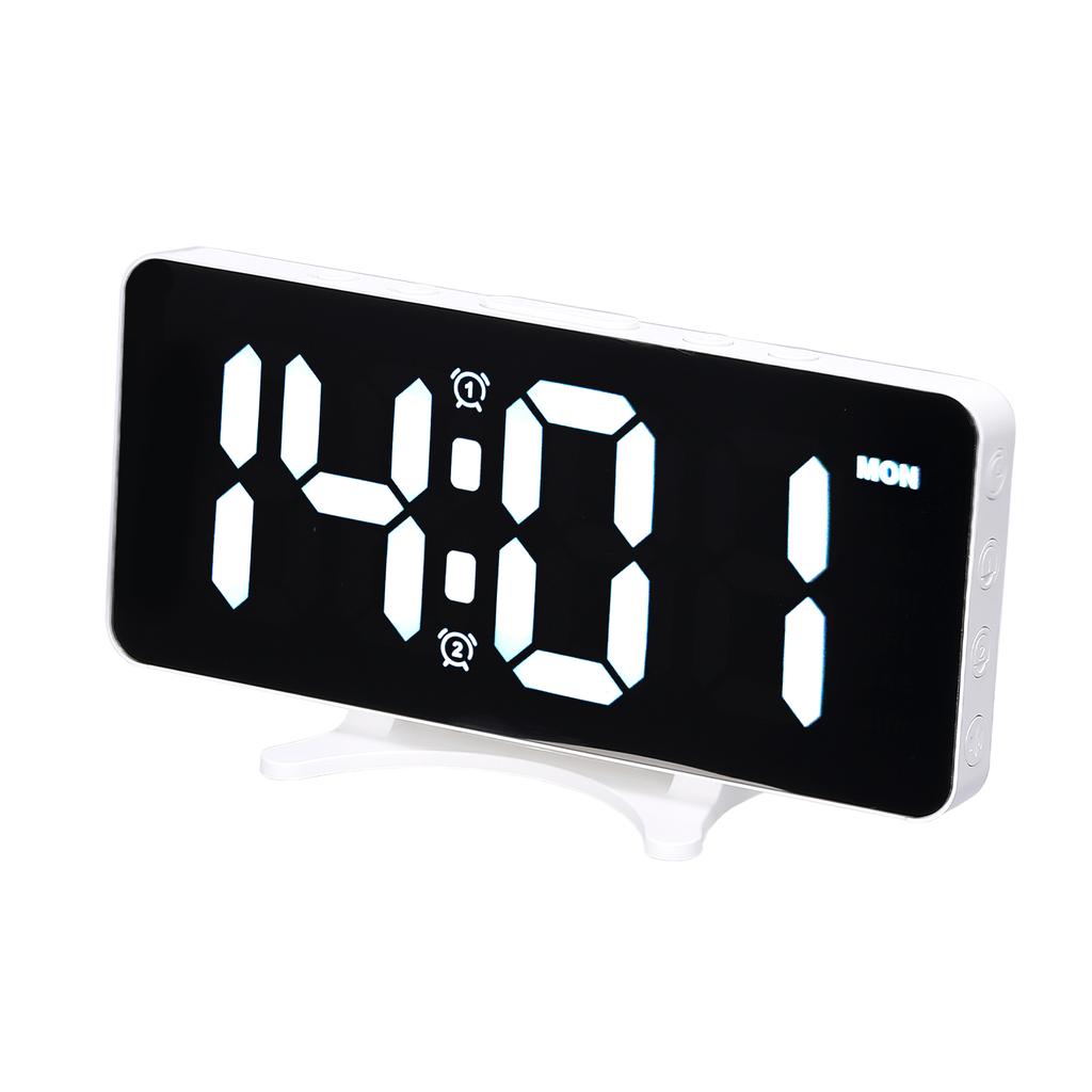 LED Digital Alarm Clock 6.7 Inch Mirror Surface Electronic Clock 12 24H Switchable with 2 Alarm Setting 4 Levels