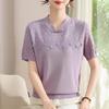 Chic Knitted Short Sleeve Summer Top for Women - Age-Defying Fashion for Middle-Aged and Elderly