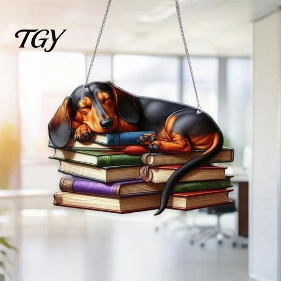 Dachshund Window Hanging Ornament, Acrylic Sun Catcher, Cute Lightweight Art Dog Decoration for Home Room Decor, Front Porch Catcher