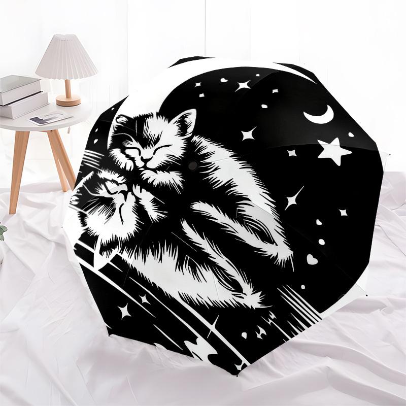 1pc cat moon Automatic Folding Umbrella, Heavy Duty 8 Rib Iron Frame,  Suitable for Travel, Daily Use, Birthday, Decor Gift  38