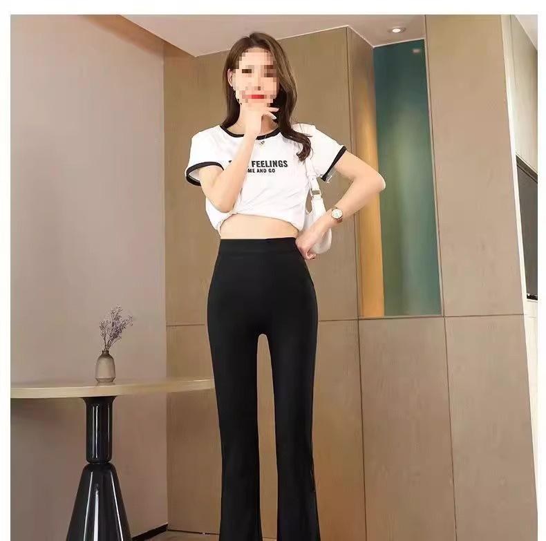 Women's Spring/Autumn Black High-Waisted Elastic Slimming Bell-Bottom Micro-Flare Pants
