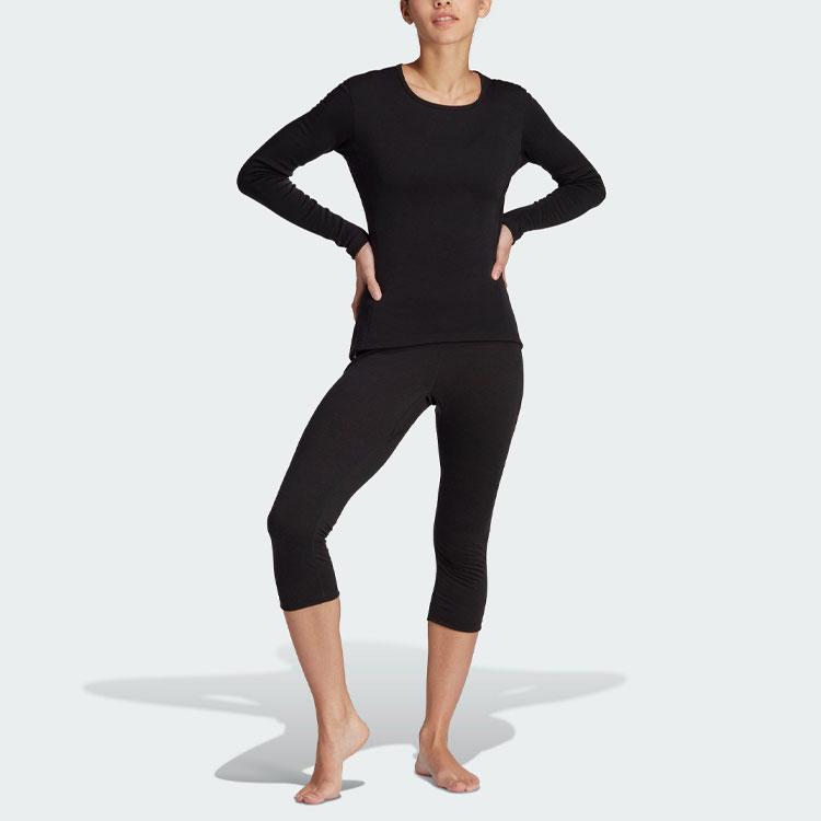 Adidas Solid Color Outdoor Skiing Long Sleeve Base Layer Women Tops Black HZ8545