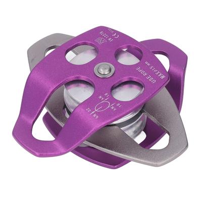Climbing Pulley High Strength Wear Resistant Heavy Duty Double Aluminum Side Swing Pulley for Outdoor Purple