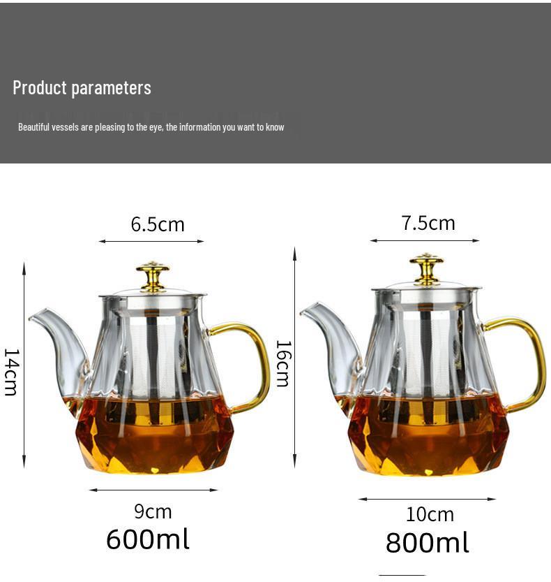 Borosilicate Glass Teapot with Stainless Steel Filter - Large Capacity Diamond Design