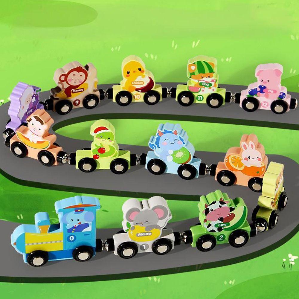 Colorful Magnetic Number Train Number Dinosaur Fruit Animal Educational Building Blocks Wooden Montessori Cognition