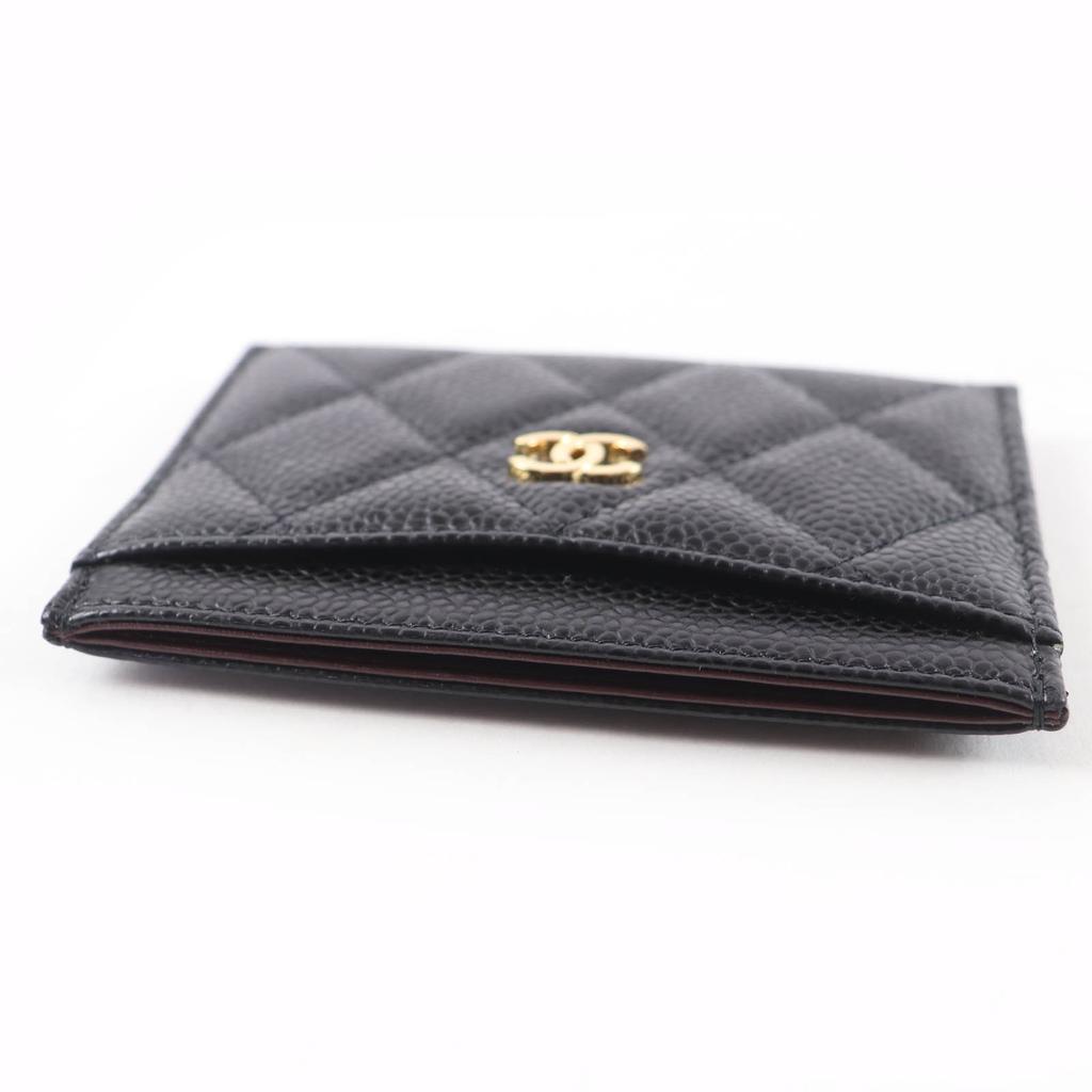 Excellent CHANEL Pass case COCO Mark Matelasse Card Case black Caviar skin Women Used