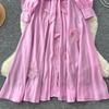 Chic Vintage Three-dimensional Single Breasted Slim Elegant Fairy Korean Fashion Boho Women Clothing Long Dress