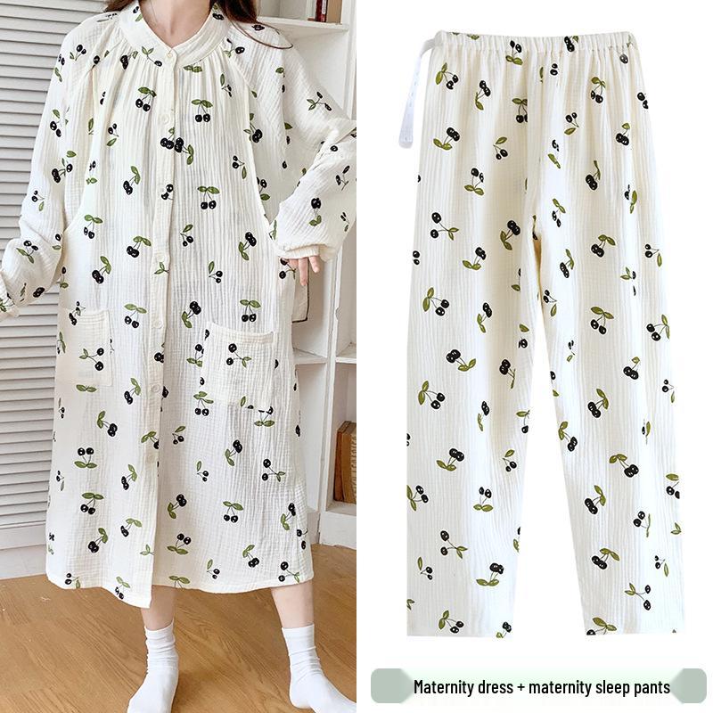 Pure Cotton Gauze Maternity Dress - Summer Nursing Nightgown for Hospital & Home, Plus Size, Women's Spring/Autumn Pregnancy Pajamas.