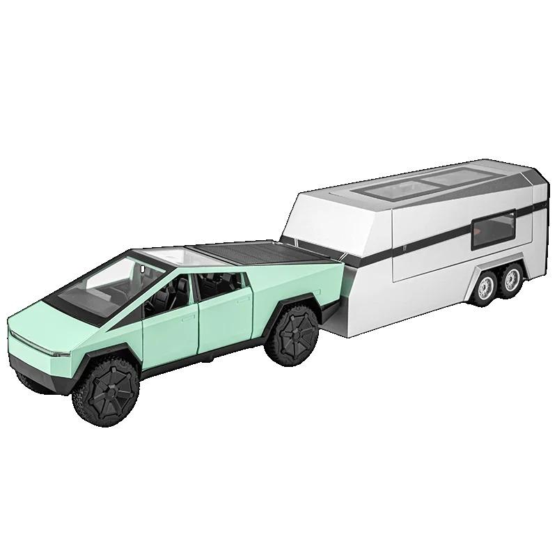 1/24 Scale Tesla Cyber Toys Off Road Truck Alloy Metal Diecast Car Model Sound and Light Boutique Decorative Collection Ornaments Birthday