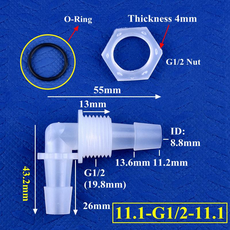 PP Pagoda Elbow Connector With Nut O-Ring M6~G1/2 To 2.4-11.1mm Thread Irrigation Aquarium Tank Adapter Irrigation Water Hose Joint
