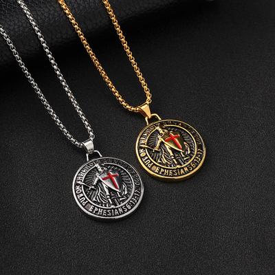 New Vintage Jewelry Zinc Alloy Epoxy Western Medieval Templar Pendant Necklace