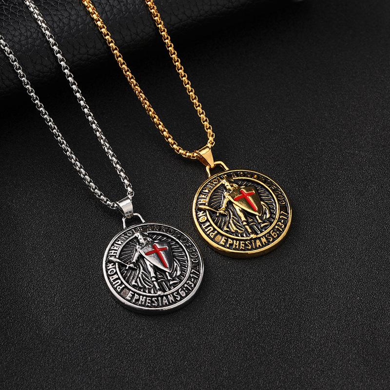 

New Vintage Jewelry Zinc Alloy Epoxy Western Medieval Templar Pendant Necklace