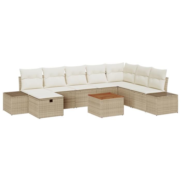 VidaXL Ensemble de canapé de jardin 9 pièces avec coussins Beige Poly Rattan 3359610