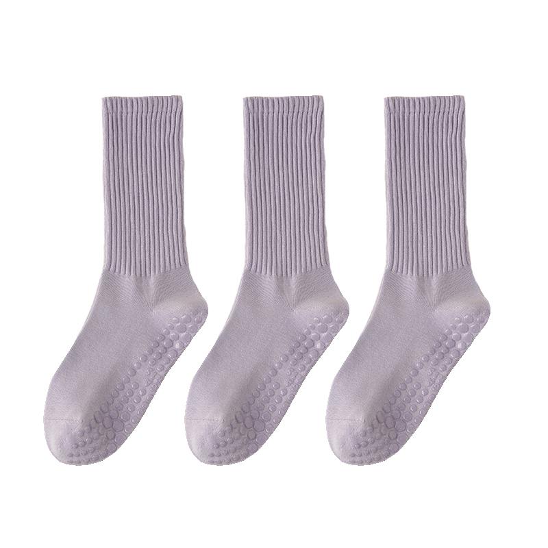3 Pairs Women's Yoga Socks Mid Calf Non-slip Pilates Socks For Women Solid Color Breathable Fitness Dance Gym Training Socks