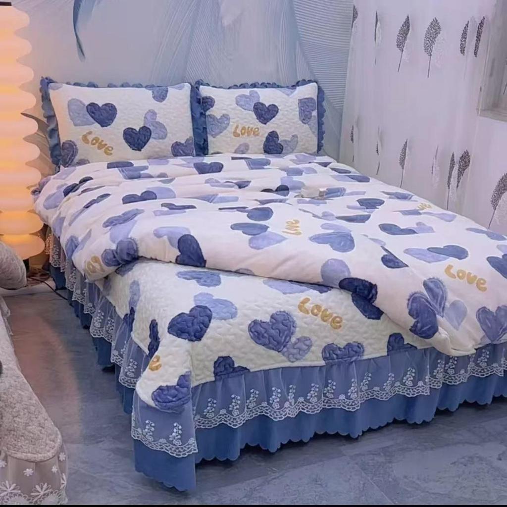 Plüsch Flanell Samt 4-teiliges Quilt-Set mit extra dickem Milchsamt und Korallenfleece