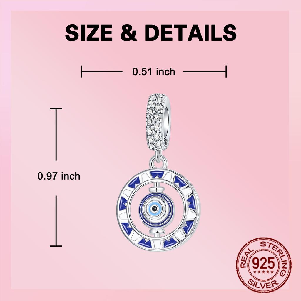 Copper DevilS Eye Blue Round Rotatable Pendants Charms Fits Genuine Charm Bracelet Women DoItYourself Jewellery Gifts
