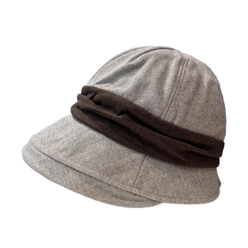 New Splicing Bucket Hat Women's Autumn and Winter Retro Face Small Versatile Stacking Basin Hat Casual Commuting