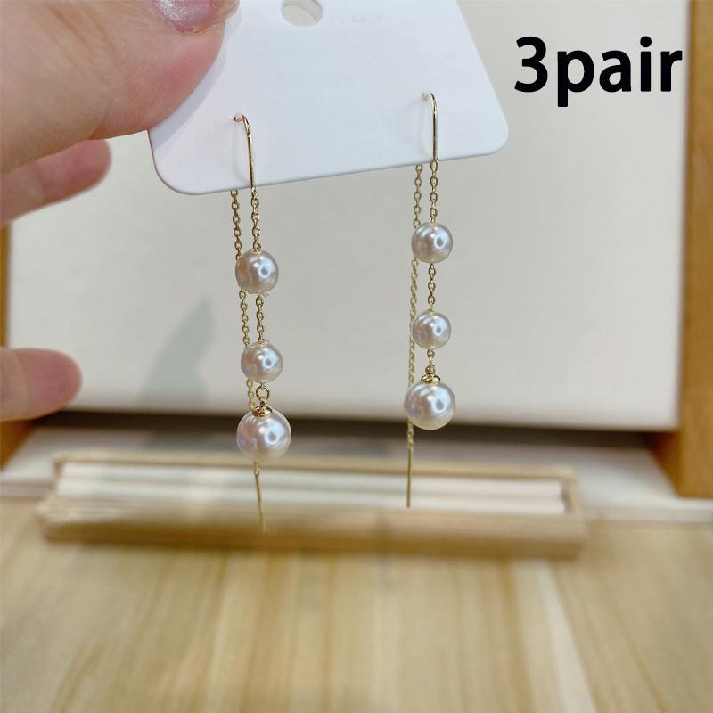 Cercei eleganti cu perle artificiale și ciucure pentru femei, cercei lungi cu zirconiu strălucitor, model floral, linie geometrică, bijuterii