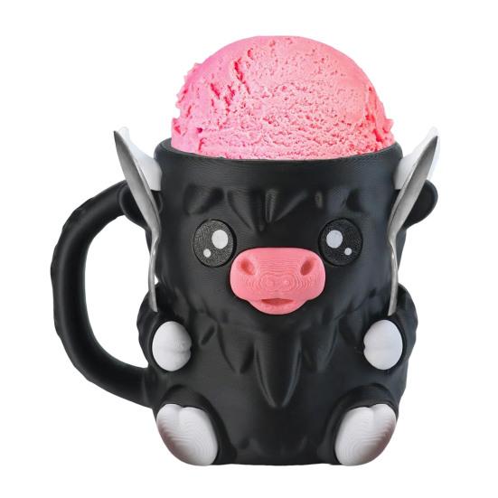 Highland Cow Ice Cream Pint Holder with 2 Spoons Penguin Ice Cream Holder Reusable Popsicle Containers Beer Can Holder for Kitchen Cafe Restaurant