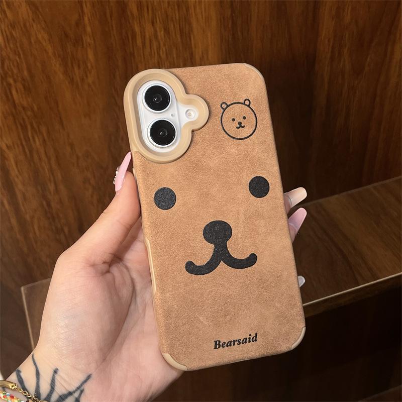 

Cute Cartoon Bear Head Suitable for Apple 16promax Anti-fall Brown Plush Veneer 15plus/12/14 Apple XS