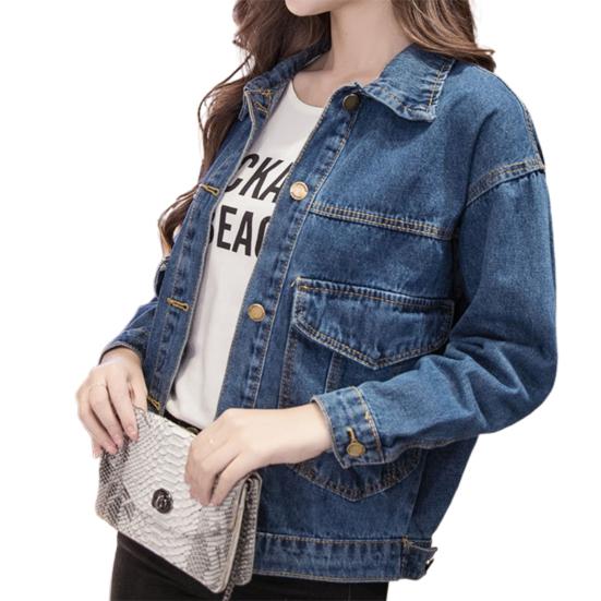 

Зимняя женская куртка с длинными рукавами, отложным воротником, нагрудными карманами, застежкой на пуговицы, однотонное повседневное уличное джинсовое пальто XL темно-синий