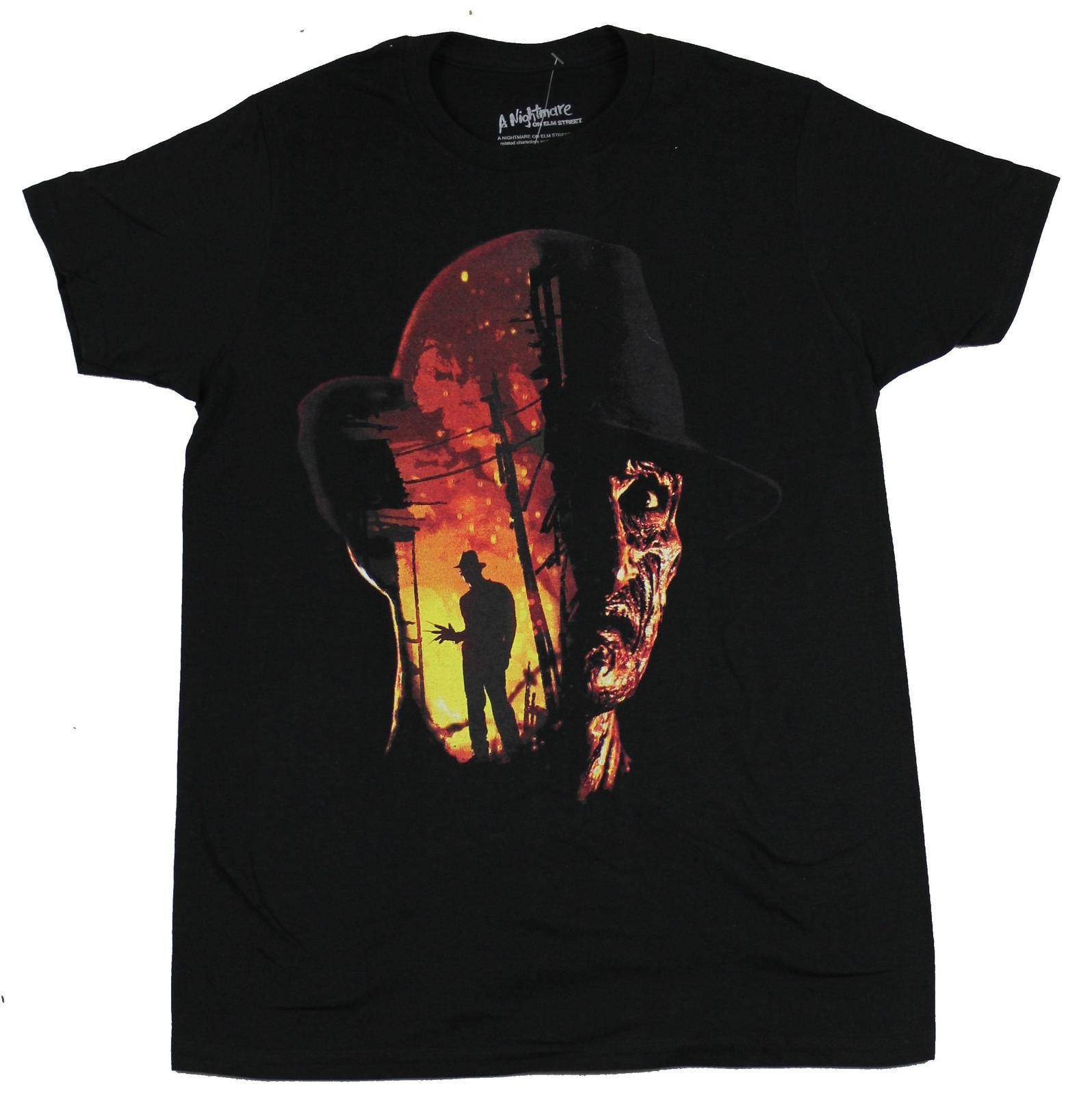 Nightmare On Elm Street Mens T-shirt Freddy Silhouette and Fiery Face L