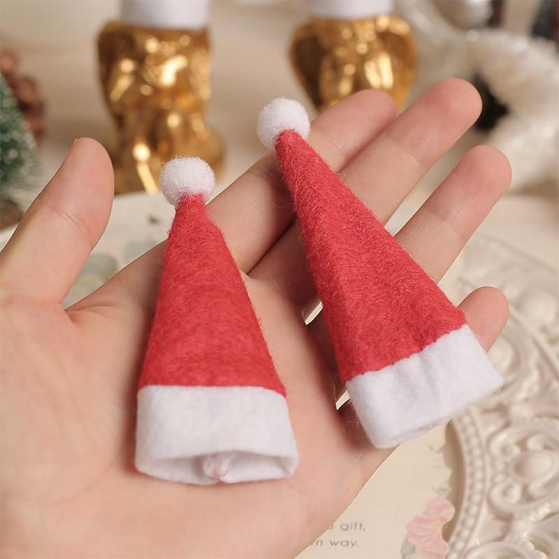 50Pcs 8cm Christmas Decoration Tableware Holder Xmas Hat Fork Knife Cutlery Bag Xmas Home Decor Party New Year 2025 Navidad