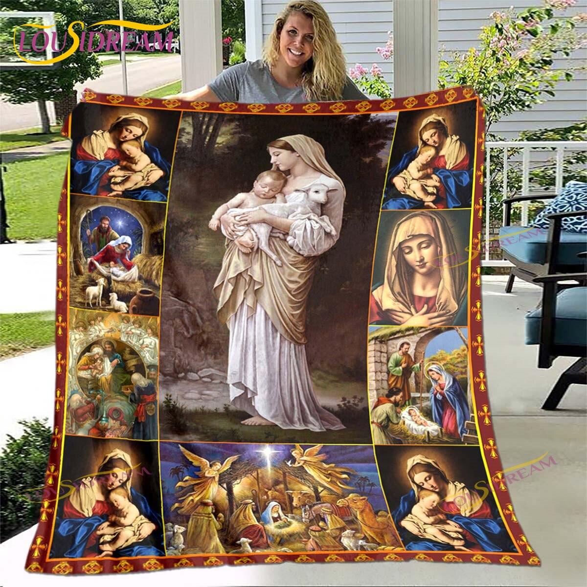 

Одеяло с изображением Иисуса, одеяло с изображением Девы Марии, фланелевое одеяло, супер мягкое одеяло для спальни, дивана, дивана, подарочное одеяло для ТВ, постельные принадлежности 75x90cm