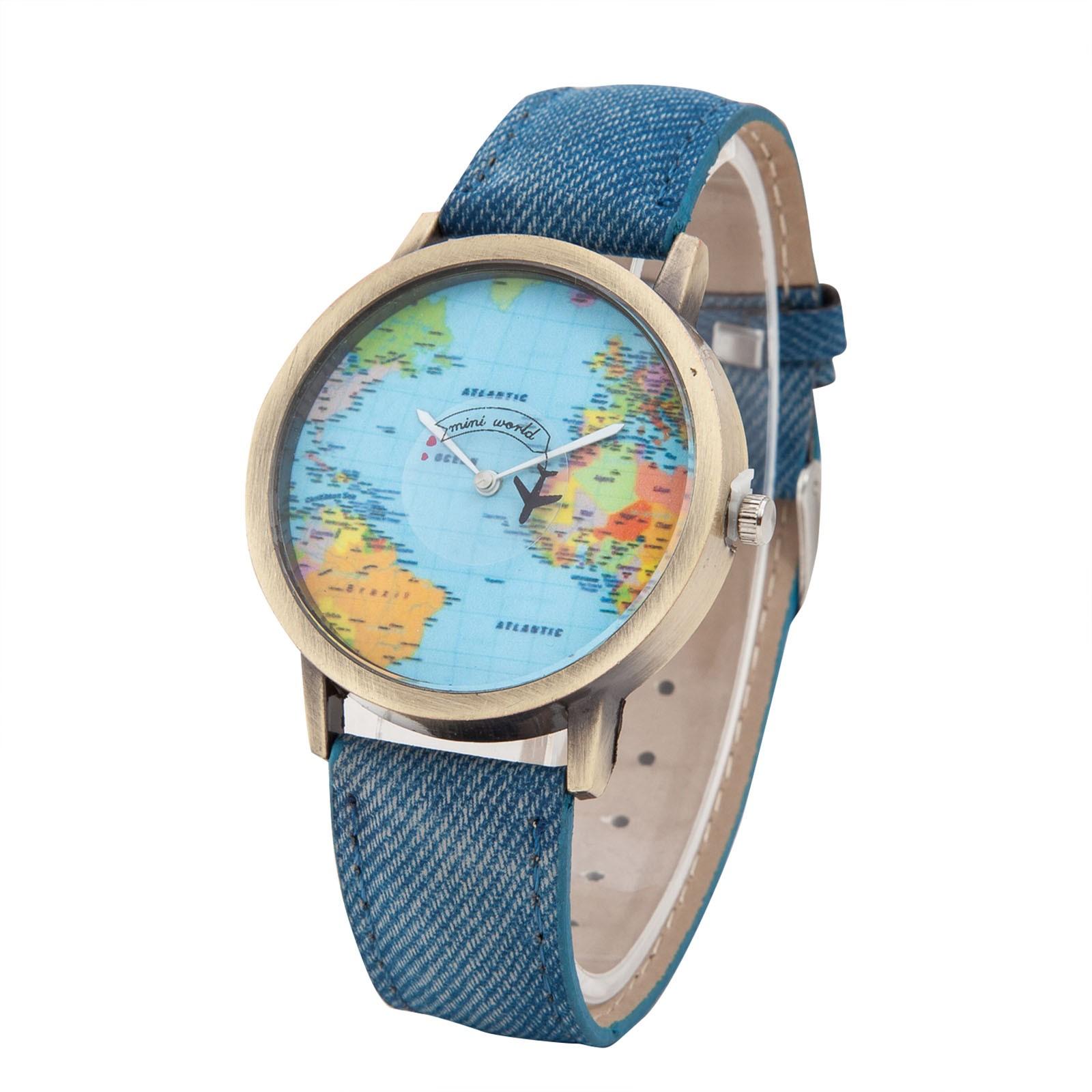 

Персонализированные часы с ремешком в ковбойском стиле с рисунком карты, модные подержанные, повседневные женские часы One Size синий