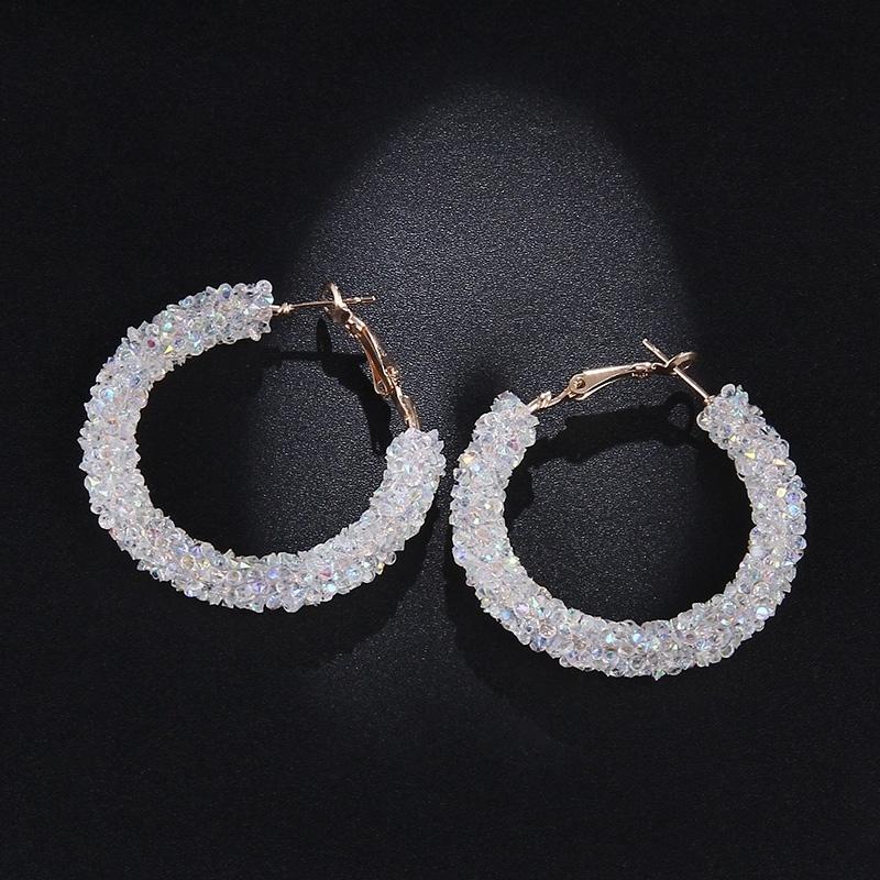 New Design Fashion Charm  Crystal Hoop Earrings Geometric Round Shiny Rhinestone Big Earring Jewelry Women