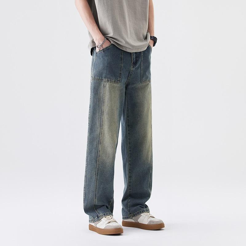 Spring American High Street Loose Straight Wide-leg Jeans Men's Floor Trousers