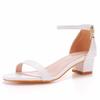 Fashion Round Toe Large Size Clear Heels Female Sandal Buckle Strap Comfort Shoes for Women Shallow Mouth Big Girls Block Low Beige Scan