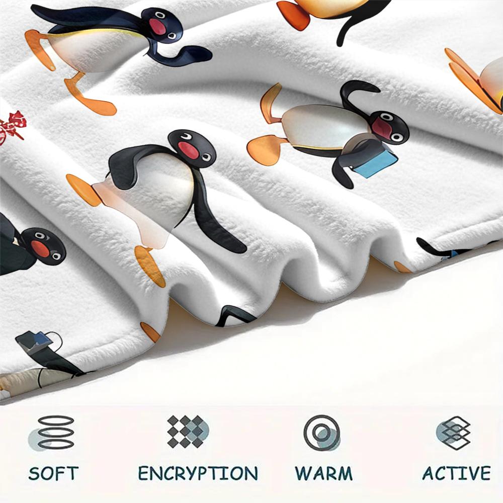1PC PINGU Print Flannel Blanket, High Quality All Seasons, Home Decor, Warmth and Comfort, Perfect for Christmas Gifts