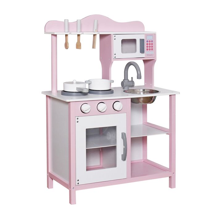Cuisine en bois pour enfants - GINGER HOME - Rose - 58,5 x 29,5 x 85 cm - Accessoires inclus