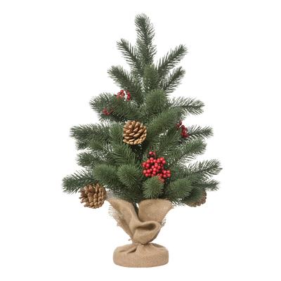 Mini Christmas Tree Christmas Decoration, Incl. Ornaments, Red Berries, 50 Cm High, Incl. Cement Base, Green + Multicolor