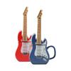 Electric Guitar Shaped Ceramic Mug with Music Notes , 3D Novelty Coffee Cup for Music Lovers, Vibrant Red/Blue Design, Durable Gift for Musicians,